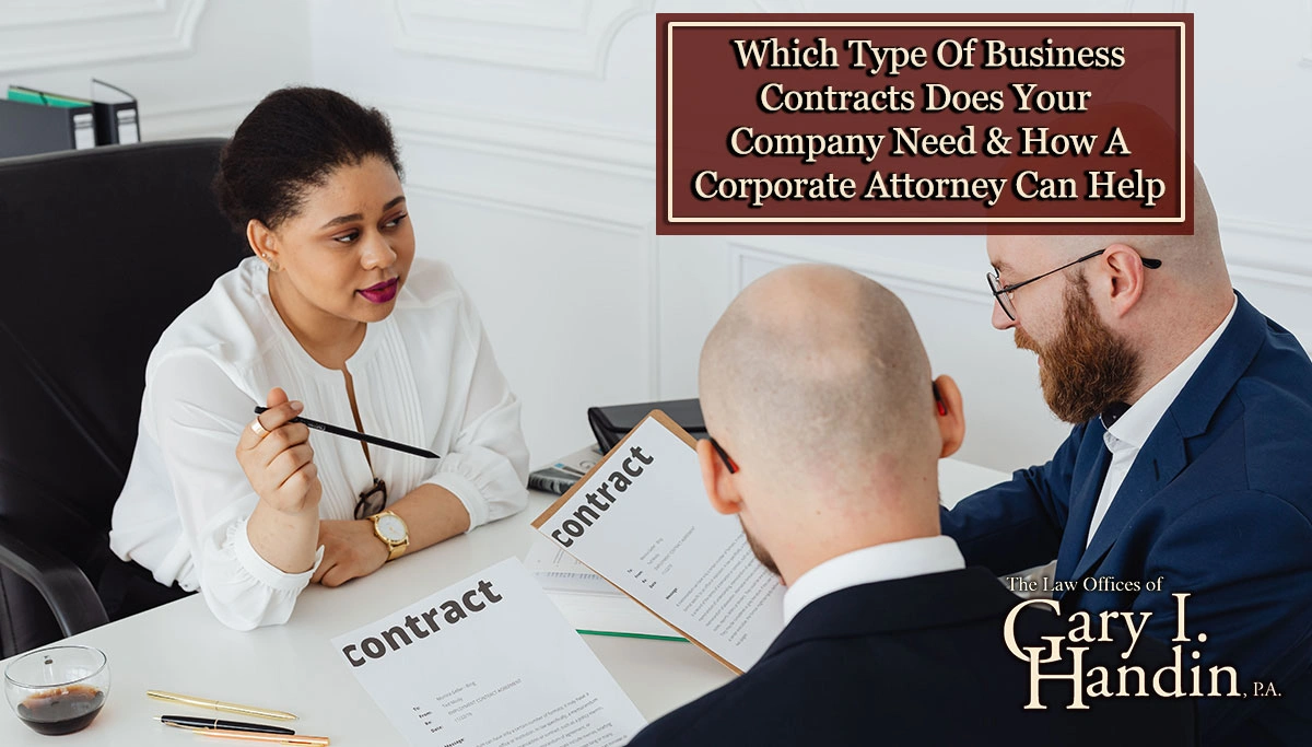 An attorney discussing a contract with clients